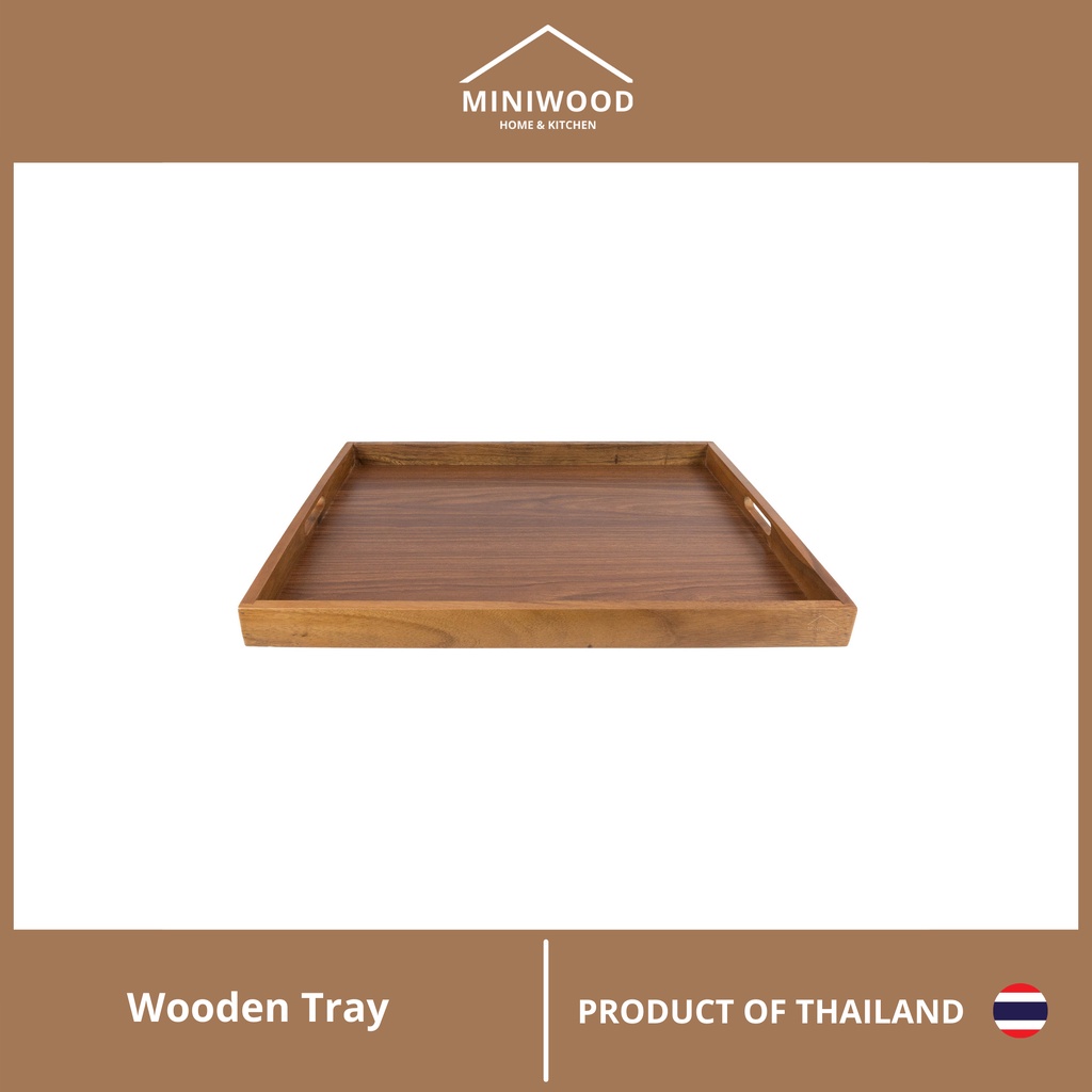 MINIWOOD ถาดเสิร์ฟใหญ่ พื้นหนา ถาดวางของ Wooden Tray ไม้จามจุรี