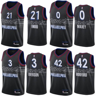 HQ1 NBA Jersey 76ers Embiid Maxey Iverson Horford Jersey Black Basketball Sports Vest Player Edition QH1