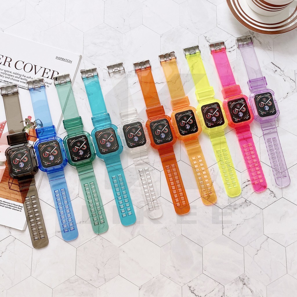 41/45 มม.N Neon Glacier ใหม่ล่าสุดโปร่งใสกีฬาสําหรับ Apple Watch Series 7 SE 6 5 4 3 2 1 ซิลิโคนสําห