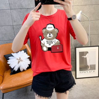 ฤดูร้อน  ใหม่  ลายการ์ตูนหมีน่ารัก  แฟชั่นหลวม  แขนสั้น  เสื้อยืด  8สี  M~3XL