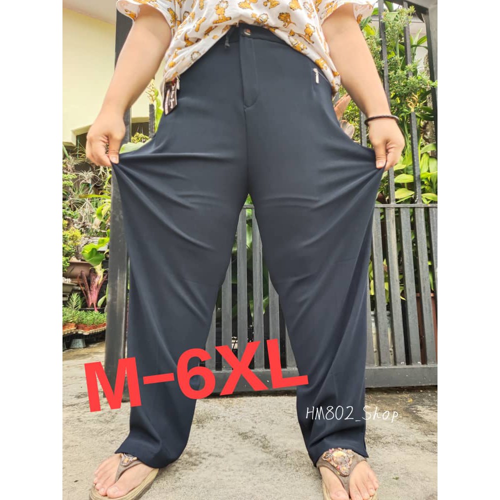 M-6XL R7645 Ektra Saiz Seluar Panjang Straight Cut Womens Womens Casual กางเกงสํานักงานอย่างเป็นทางก