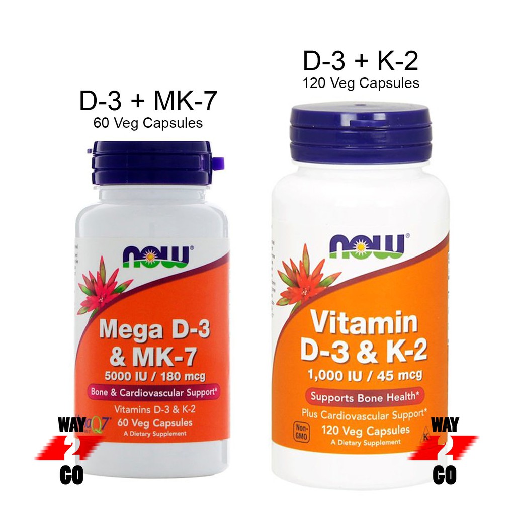 Now Foods Mega D 3 & MK 7, 5000 IU / 180 mcg 60 Caps | Vitamin D-3 & K ...