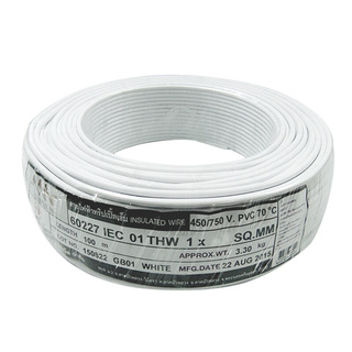 🔥สินค้าขายดี!! NNN สายไฟ รุ่น NNN IEC 01 THW 1 x 6.0 SQ.MM. ขนาด 100 ม. สีขาว Electric Wires &amp; Cables