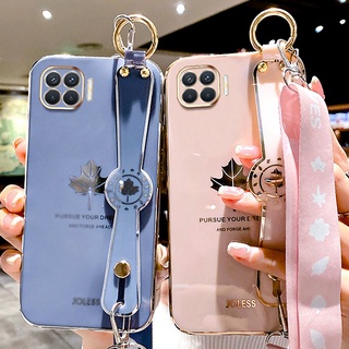 เคสโทรศัพท์มือถือแบบนิ่ม TPU ลายใบเมเปิ้ล พร้อมสายคล้องข้อมือ สําหรับ OPPO A73 2020 F17 A93 2020 RENO 4F F17 Pro