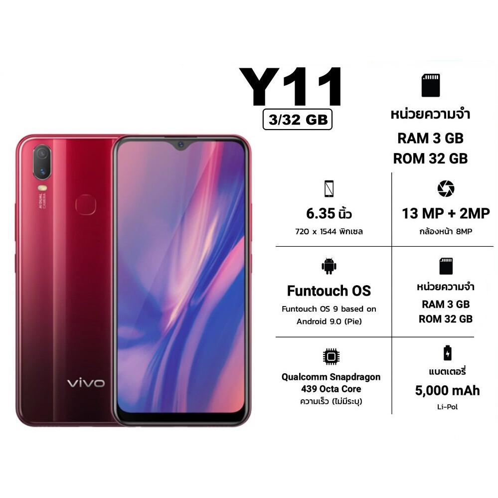 ⚡️ขายด่วน⚡️ มือถือ Vivo Y11 สีแดง ของแท้ (มือสอง)