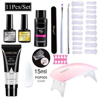 Limegirl ชุดแปรงต่อเล็บเจล อะคริลิค ใส สีชมพู สําหรับผู้เริ่มต้น 11 ชิ้น