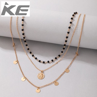 Jewelry Black outgoing three-necklace Geometric round human head multi-necklace for girls for