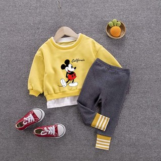 เสื้อผ้า baby❁ชุดมิกกี้เมาส์ชุดฤดูใบไม้ร่วงใหม่แฟชั่นสไตล์ตะวันตกฤดูใบไม้ผลิและฤดูใบไม้ร่วงเด็กผู้หญิงเกาหลีรุ่นปลอมสอง