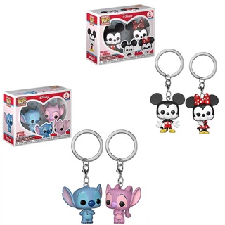 พวงกุญแจ จี้ตุ๊กตาฟิกเกอร์ Funko POP Disney Mickey Minnie Lilo &amp; Stitch 2 ชิ้น ต่อชุด