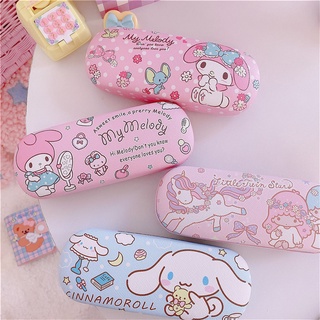 sanrio kuromi mymelody hello kitty littletwin stars cinnamoroll pompompurin ซานริโอ้ PUหนังการ์ตูนกล่องแว่นตาสายตาสั้นแว่นตานักเรียนแบบพกพาสาวหัวใจกล่องเก็บแบบพกพา