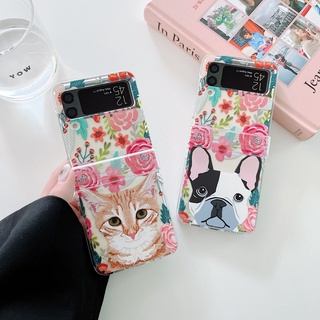 เคสโทรศัพท์มือถือ ป้องกันกระแทก แบบพับได้ พิมพ์ลายดอกไม้ และแมวชินจัง สําหรับ Samsung Galaxy Z Flip 3 Flip 4