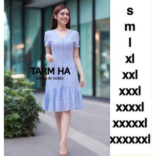 ชุดเดรสวันแม่!!! S,M Mini Dress เดรสสีฟ้าผ้าฉลุลายแต่งกระดุมหน้า งานป้าย Tarm Ha