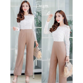 hbstation.shop เสื้อผ้าผู้หญิง จั๊มสูทลูกไม้ยาว สีน้ำตาล พร้อมส่ง