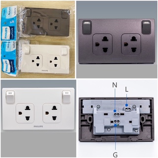 เต้ารับไฟฟ้าคู่ 2สาย สายดิน พร้อมสวิทซ์ ฟิลิปส์ PHILIPS PHILIPS ชุดเต้ารับกราวคู่ 2X4 พร้อมม่านนิรภัย+สวิตซ์ควบคุม