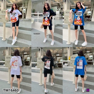 TW16460   เซต 2 ชิ้น เสื้อแขนสั้นคอกลมสกีนหน้า หลังใหญ่เต็มสวยๆ ซกคอกลม