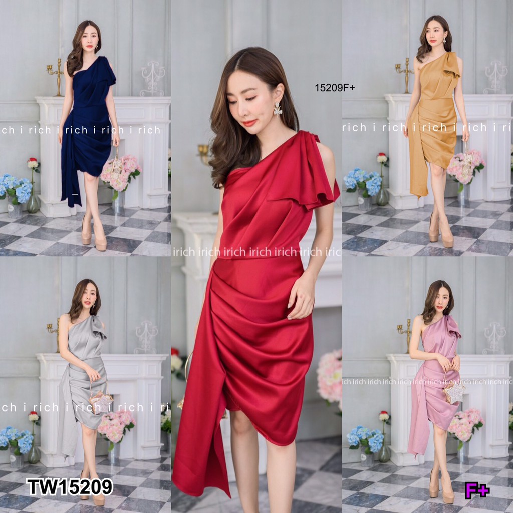 TwinsShopVip💗พร้อมส่ง TW15507 เดรสสั้นแขนยาวสีพื้น แต่งระบายรอบตัว