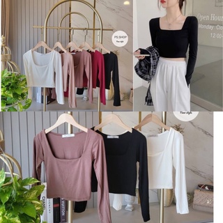 Ps.shop ครอปเรย่อนเเขนยาว เสื้อเที่ยว