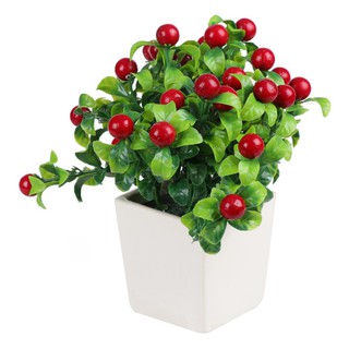 กระถางเบอร์รี่ ฟ้าและดอกไม้ สีแดง ARTIFICIAL BERRIES IN POT SKY AND FLOWER RED