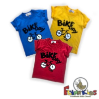 [ Flynn Kids ] เสื้อยืดเด็ก สกรีนกำมะหยี่ ลายจักรยาน 9061A