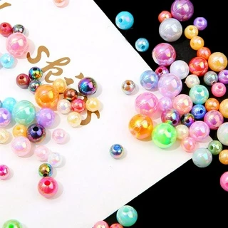 50-100 ชิ้นรอบ AB สีลูกปัดพลาสติกลูกปัดมุกหลวม Spacer ลูกปัดสําหรับ DIY ทําเครื่องประดับ