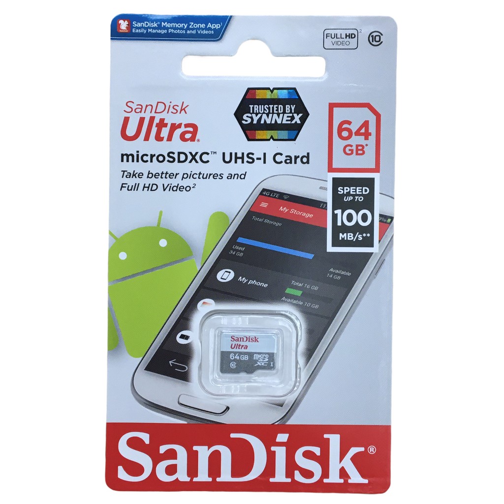 SanDisk 64GB MicroSDXC UHS-I Card Ultra Class10 Speed 100MB/s** เมมโมรี่การ์ดแท้ รับประกันศูนย์ Synn