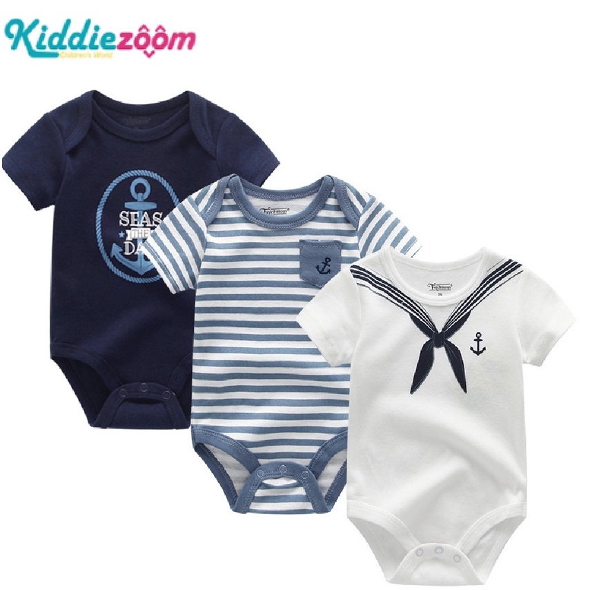 Kiddiezoom ชุดละ 5 ชิ้น จุด ทารก จั๊มสูท ผ้าฝ้ายบริสุทธิ์ สีทึบ ชุดคลาน เด็กแรกเกิด 0-12 มเด็กชายสาว