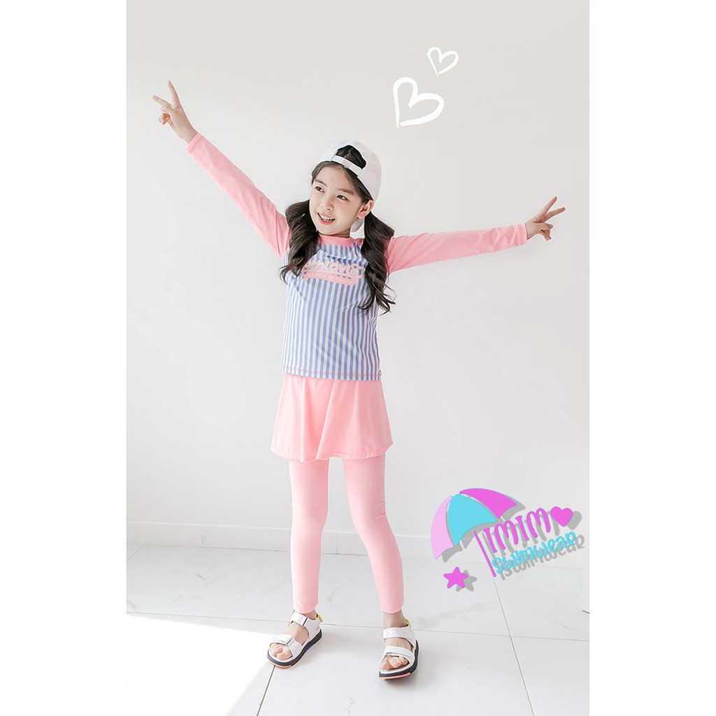 New‼ชุดว่ายน้ำแฟชั่นเด็กผู้หญิง 5020 ลายริ้ว สีหวาน น่ารัก พร้อมส่งสินค้า