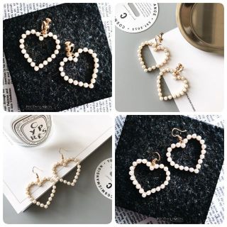 Korea Cute Pearl Heart Gold Silver Clip Earrings ต่างหู ตุ้มหู ต่างหูหนีบ เกาหลี หัวใจ มุก น่ารัก ก้านเงิน ผิวแพ้ง่าย