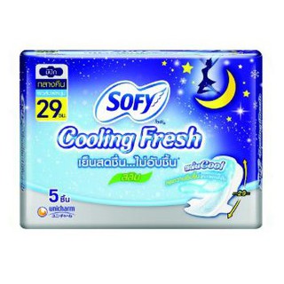 Sofy Cooling Fresh ผ้าอนามัย โซฟี คูลลิ่งเฟรช สำหรับกลางคืน สลิม มีปีก ขนาด 29ซม. แพ็คละ6ห่อ ห่อละ5ชิ้น ยกแพ็ค 30ชิ้น