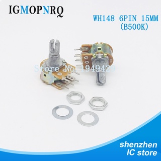 โพเทนชิโอมิเตอร์ B500K 500K OHM WH148 6Pin เพลาโรตารี่คู่ 15 มม. พร้อมน็อต และชิม 5 ชิ้น ต่อชุด