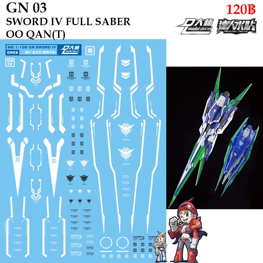 ดีคอลน้ำ [D.L. Darlin] GN03 SWORD IV FULL SABER OO QAN (T) MG 1/100 Water Decal GN 03