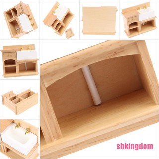 [SHKIb] 1/12 Miniature Wooden Wash Basin Cabinet with Ceramic Hand Sink for Dollhouse DOM