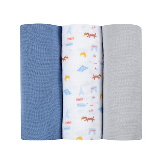 BEABA ผ้าอ้อมอเนกประสงค์ Pack of 3 Muslins Organic Cotton - Paris Blue