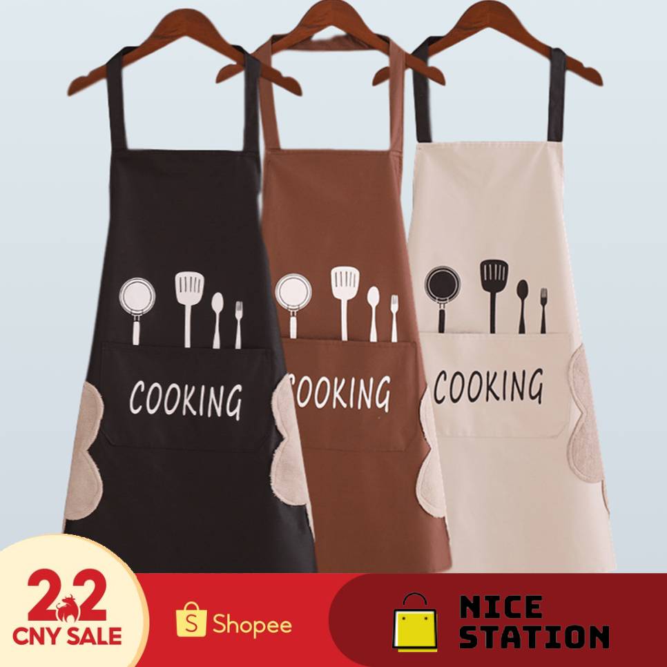 WATERPROOF KITCHEN APRON HOME APRON KITCHEN WITH HAND WIPING และ POCKET OILPROOF APRON