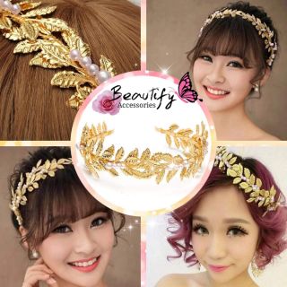 👸พร้อมส่ง!! คาดผมช่อมะกอกสีทองเพิ่มดีเทลเก๋ประดับมุกหรูหราอลังการสุด