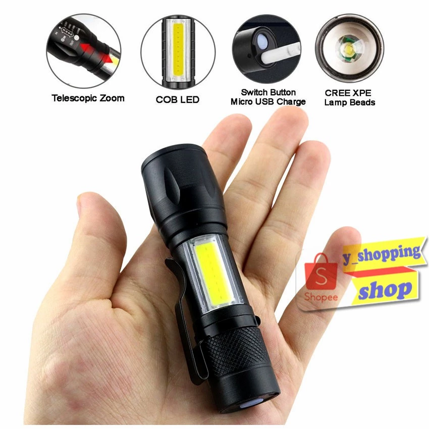 ไฟฉายพกพา 530 Portable Flashlight CREE LED XPE+COB ชาร์จ USB