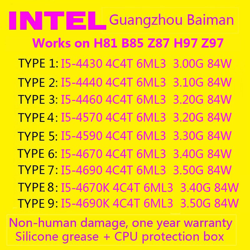 ใช้ LGA 1150 โปรเซสเซอร์เดสก์ท็อป I5-430 4440 4460 4570 4590 4670 4690 4670K 4690K Quad-Core CPU ทํา