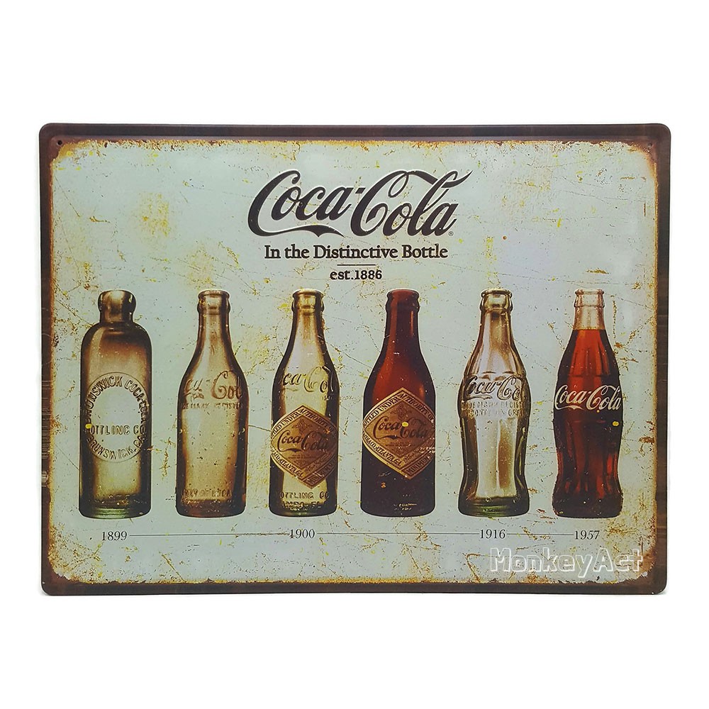 ป้ายสังกะสีวินเทจ Coca Cola Bottle Evolution (ปั๊มนูน), ขนาด 30x40 ซม