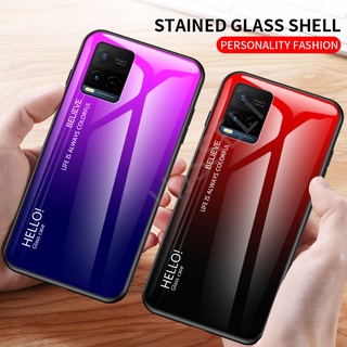 เคสโทรศัพท์มือถือกระจกนิรภัย กรอบนิ่ม ไล่โทนสีออโรร่า สําหรับ VIVO Y33T Y33S Y21 Y21S Y73