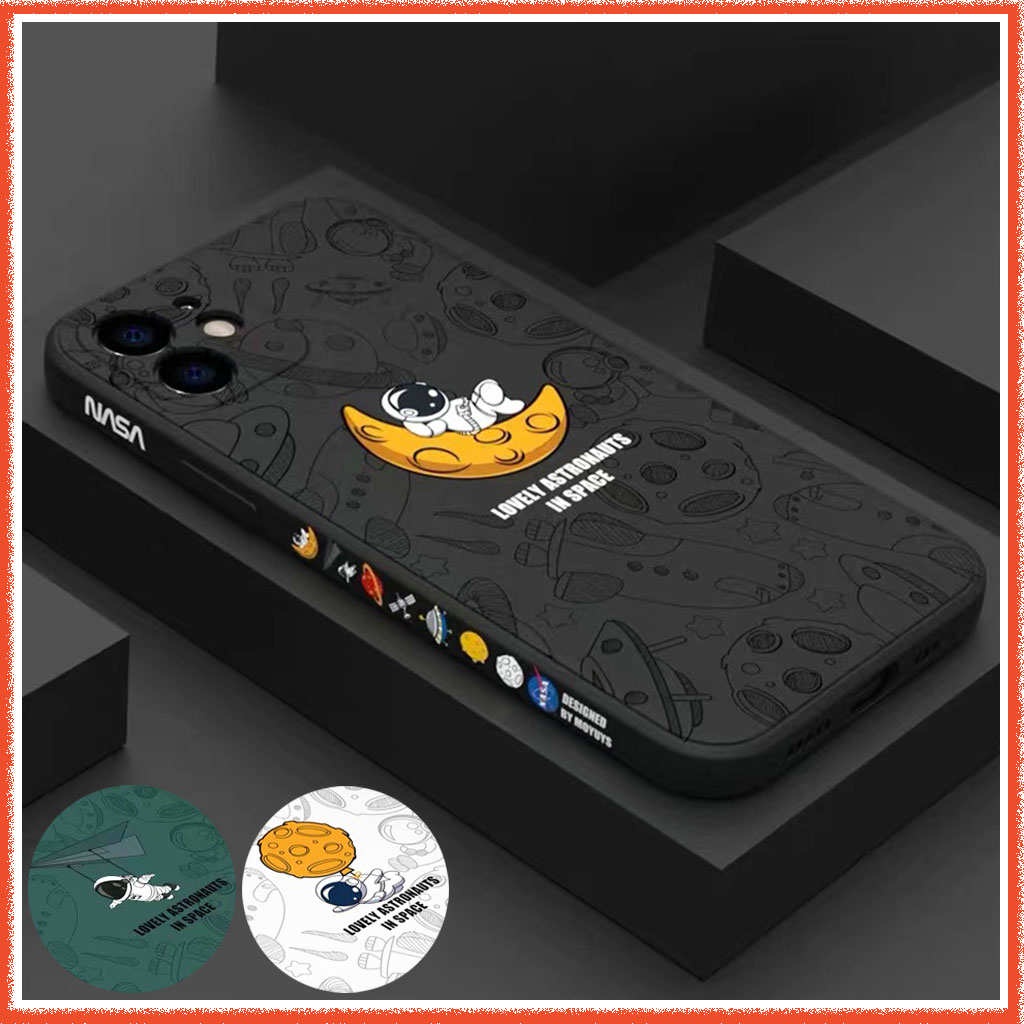 เคสไอโฟนนักบินอวกาศ เคสการ์ตูนลายแถบข้างขอบเหลี่ยมซิลิโคนแบบนิ่มสำหรับ Apple iPhone 12 Pro Max เคสไอโฟน7พลัส 6 13 Xr เคส i8plus 14 XS 11 โปร X 7 plus 15+ เคสไอโฟน11 6s SE 2020 astronaut Case