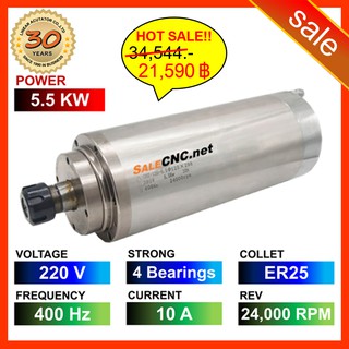 246.✅รอของ✅สเปินเดิล Water Spindle 5.5KW/220V LA-5500-220V-4B-ER25-SKF แกนมอเตอร์ CNC Router milling เร้าเตอร์ มิลลิ่ง