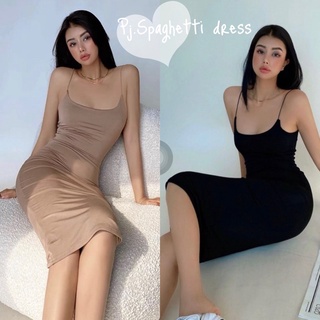 พร้อมส่ง เดรสสายเดี่ยวรัดรูป สายสปาเกตตี้ เนื้อผ้าเรยอน spaghetti dress