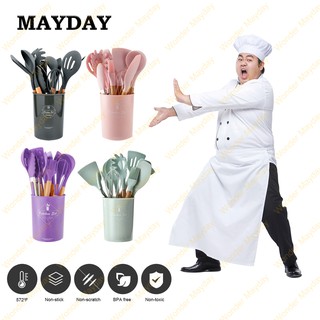 ชุดครัว 12 ชิ้น+ถัง ซิลิโคน ทนความร้อน เครื่องครัว ทัพพี ตะหลิว Kitchen tool 12pcs