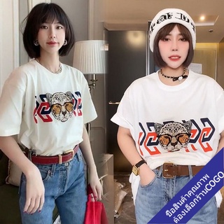 เสื้อยืดแขนสั้นพิมพ์ลายเสือ น่ารัก oversized เสื้อผ้าแฟชั่นผู้หญิงสาวอวบ เสื้อโอเวอร์ไซส์เกาหลี  ทรงหลวม วินเทจ xxl