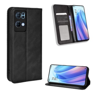 Casing Oppo Reno 7 Pro 5G Vintage Flip Cover Reno7 5G Magnetic Wallet Case PU Leather Cases Card Holder