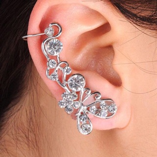 Lovely Silver Plated Butterfly Flower Crystal Ear Cuff