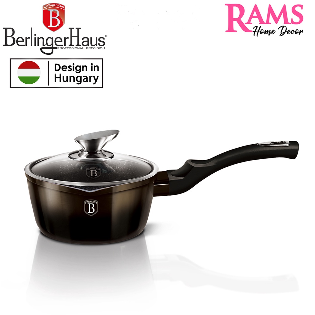 Berlingerhaus 16cm Induction Non Stick Sauce Pan พร้อมฝาปิดแก้ว / Periuk Non Stick - สายเมทัลลิกสีดํ