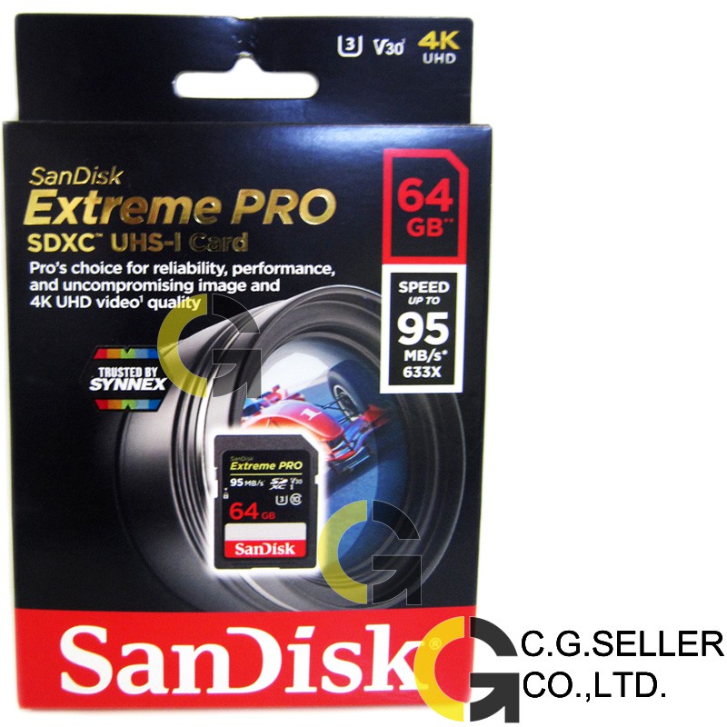 SanDisk Extreme Pro SD Card 64GB ของแท้รับประกันศูนย์ไทยโดยSynnexประกันตลอดอายุการใช้งาน (ตัวใหญ่ใช้กับมือถือไม่ได้)