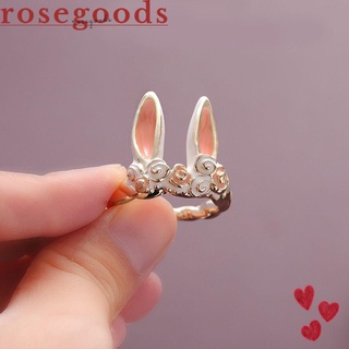 ☆ROSE☆ Trendy Rabbit Open Rings Birthday Bunny Animal Ring Wedding Party Cute Jewelry Gift Adjustable for Women Girls Ear Tail