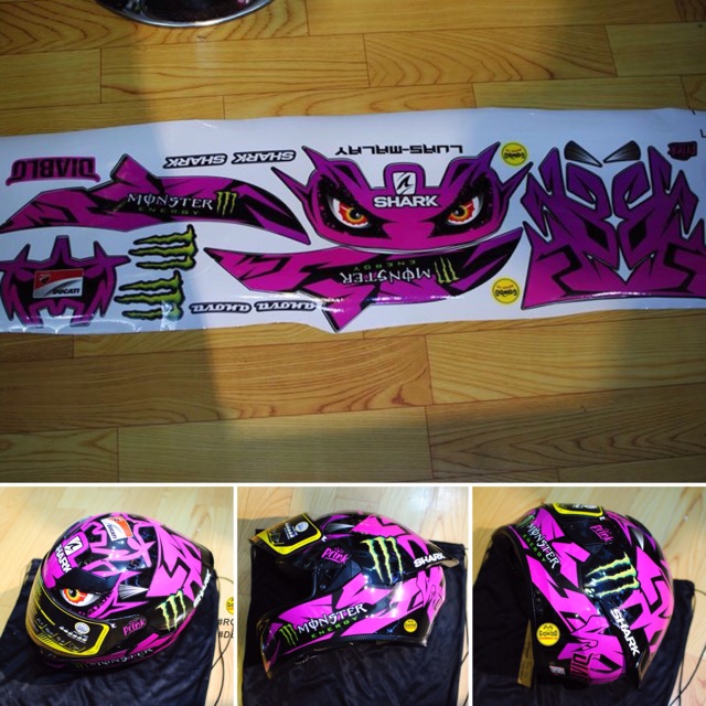 สติ๊กเกอร์ Boss - รูปลอกหมวกกันน็อคเต็มใบ Shark pink dragon